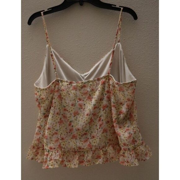 Lush T17630 047 Women's Sz M Cream Floral Spaghetti Strap Ruffle Tank Top - Picture 2 of 4